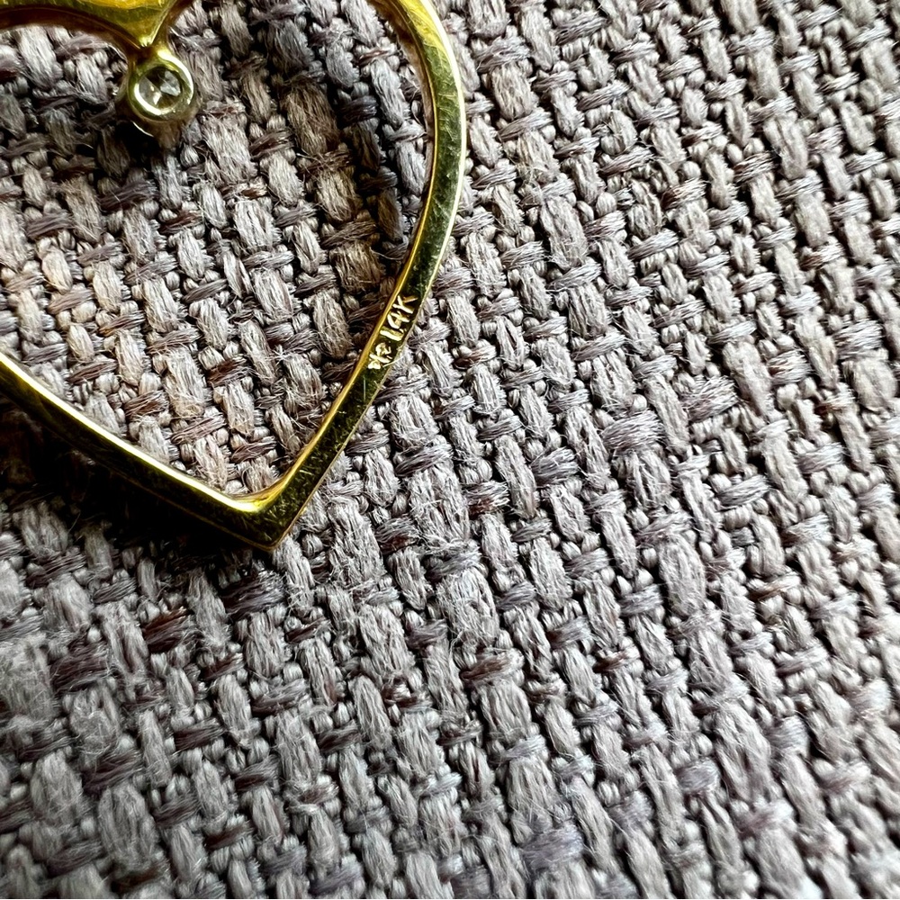 14K Gold 16.5” Cable Chain Necklace & Open Heart w/ Diamond *FREE SHIPPING* - Picture 8 of 11